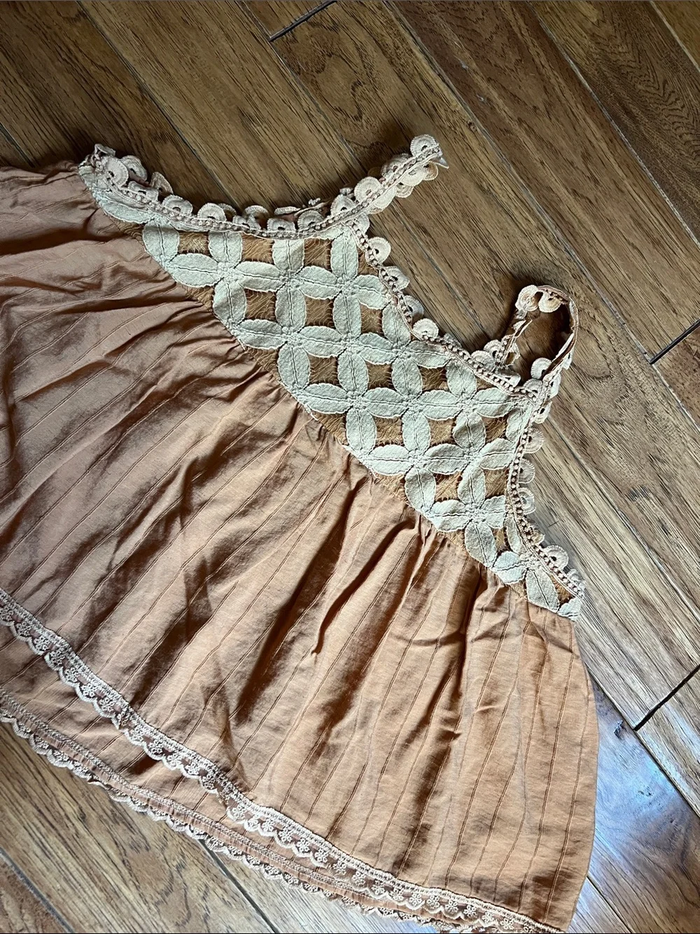 Peach Crochet-Trim Sleeveless Dress